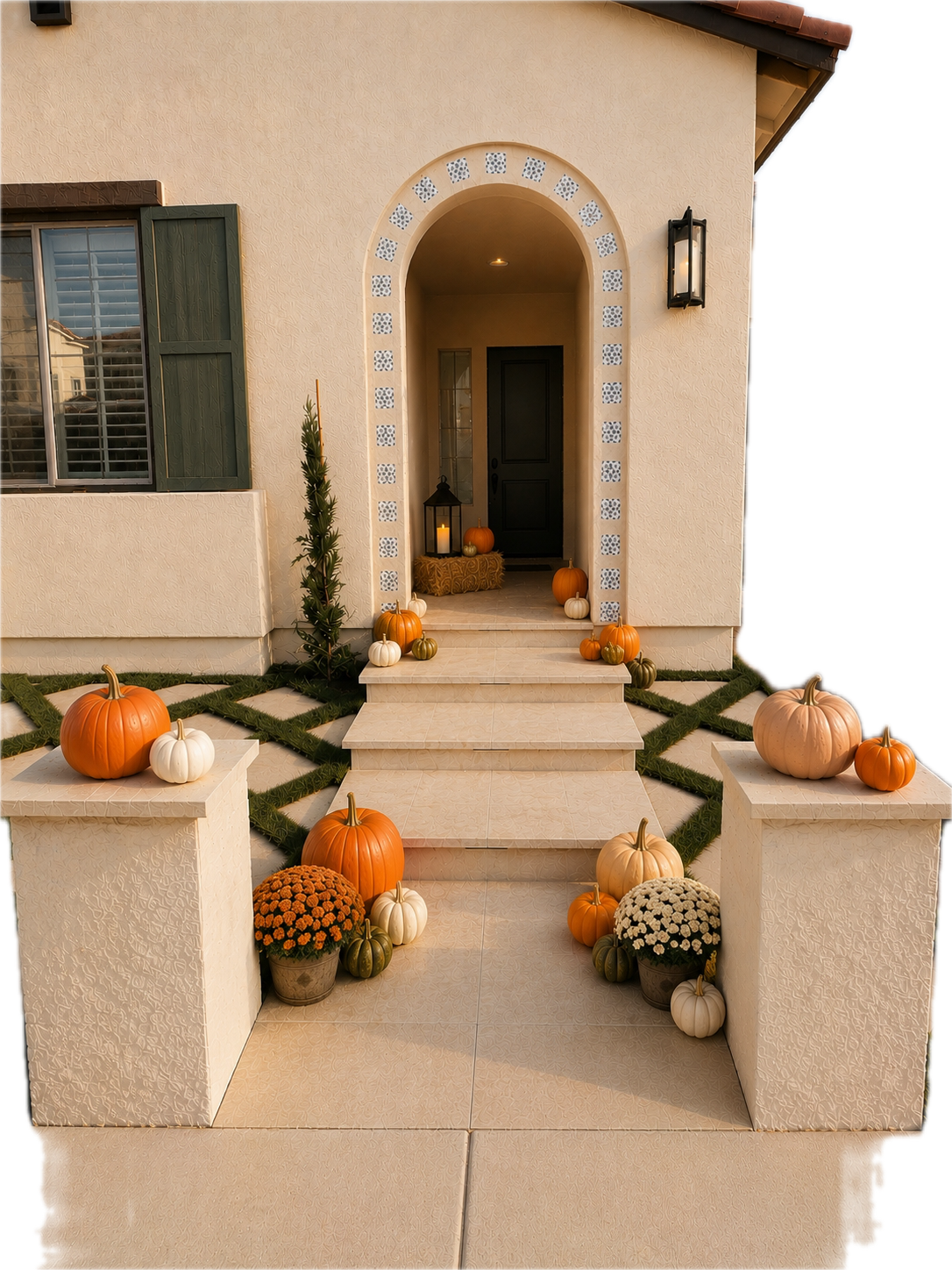 Designer pumpkin arrangement on the steps of an Arizona home